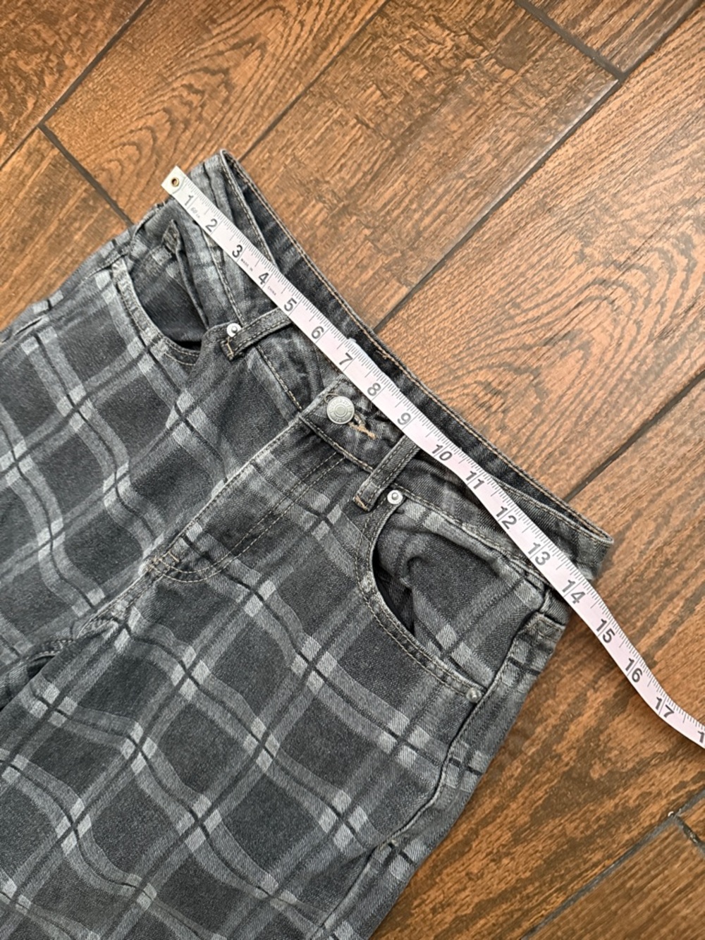 Forever 21 Plaid Mid-Rise Baggy Wide Leg Denim Jeans - Size 25 - Picture 4 of 16